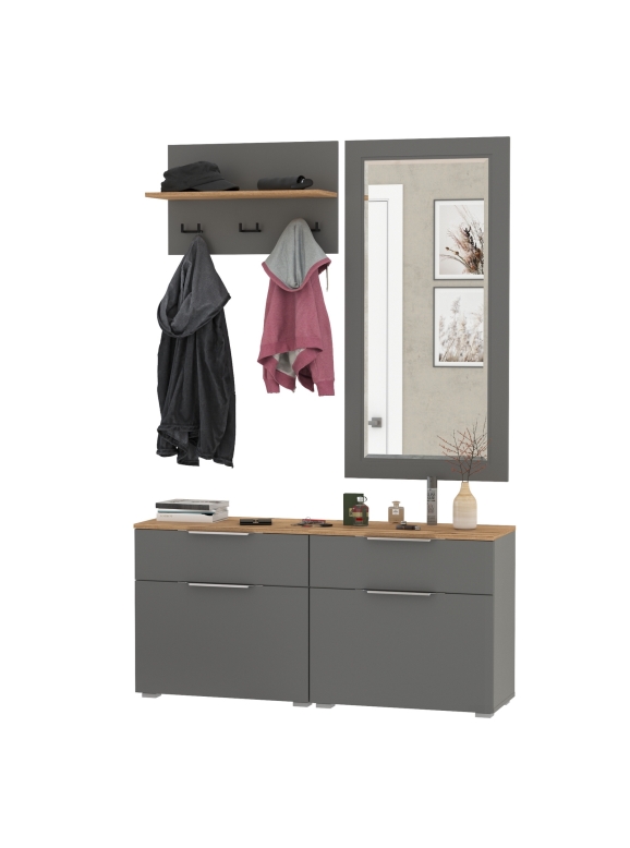 Октава Прихожая 39, цвет серый графит/дуб крафт золотой/фасады МДФ серый графит, ШхГхВ 129,8х35,4х197 см., универсальная сборка