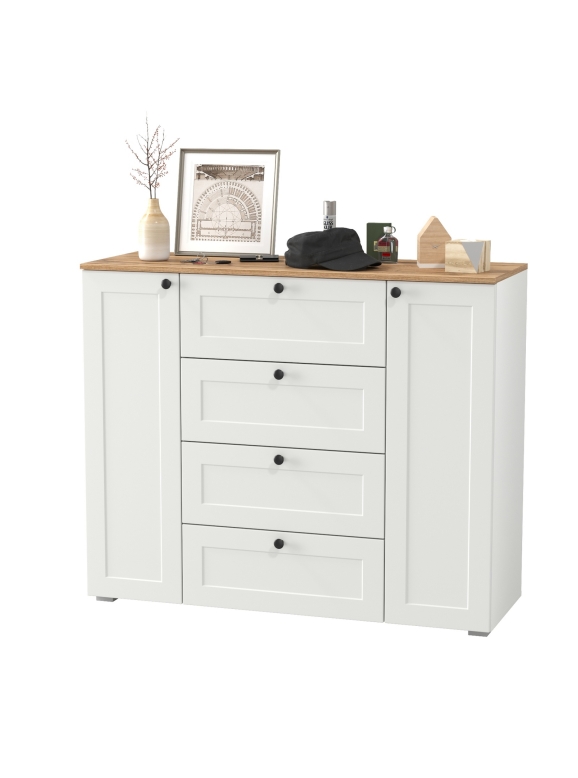 Остин 16.221 Комод, цвет белый шагрень/дуб крафт золотой, ШхГхВ 120х41,9х99,3 см.