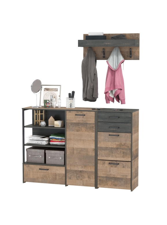 Трувор Прихожая 155, цвет дуб гранж песочный/интра, ШхГхВ 159х37х195 см., универсальная сборка