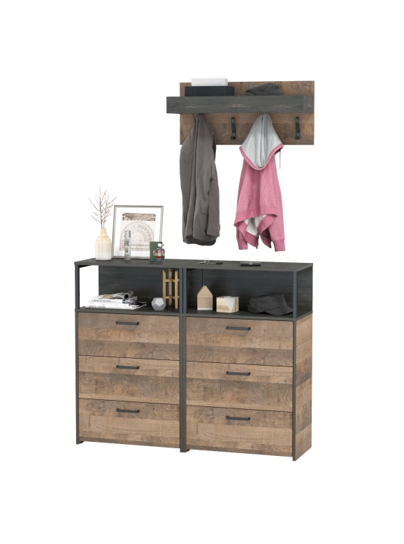 Трувор Прихожая 153, цвет дуб гранж песочный/интра, ШхГхВ 132х37х195 см.