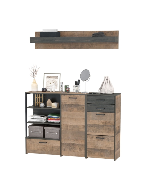 КР100 Трувор Прихожая 172, цвет дуб гранж песочный/интра, ШхГхВ 159х37х195 см., универсальная сборка