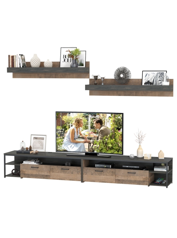 КР100 Трувор 13.70 Тумба под ТВ + 13.70 Тумба под ТВ +15.60 Полка + 15.60 Полка, цвет дуб гранж песочный/интра, ШхГхВ 299,6х45,4х195 см., универс