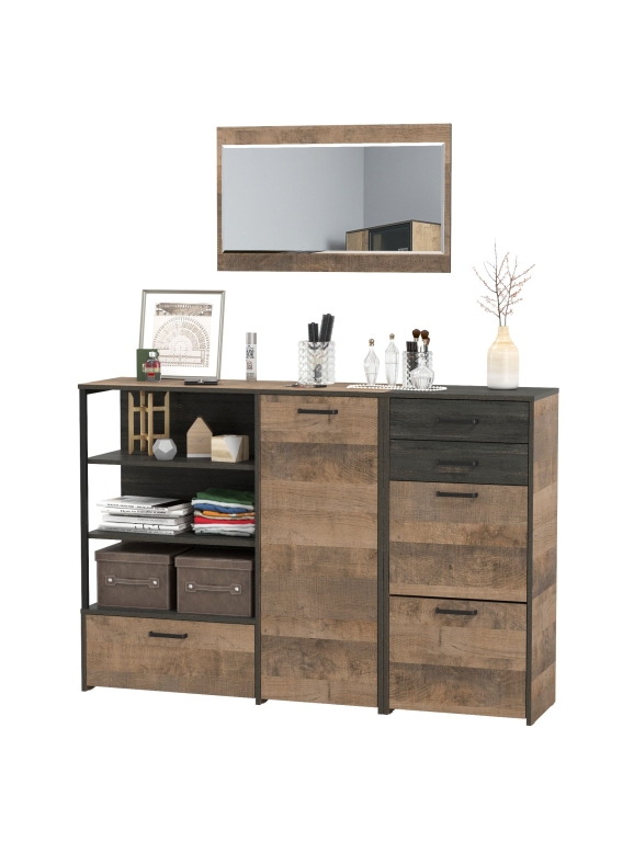 Трувор Прихожая 144, цвет дуб гранж песочный/интра, ШхГхВ 159х37х195 см., универсальная сборка