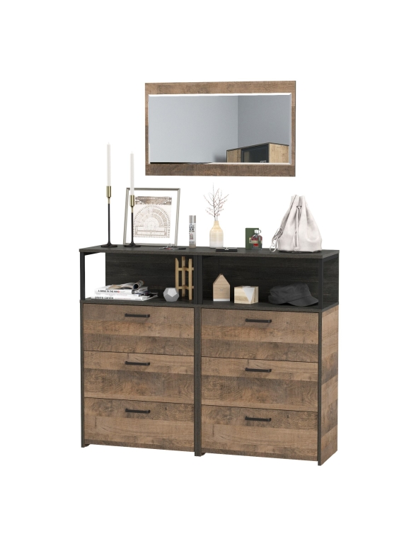 Трувор 13.307.02 Комод с ящиками + 13.307.02 Комод с ящиками + 15.30 Зеркало, цвет дуб гранж песочный/интра, ШхГхВ 132х37х195 см.