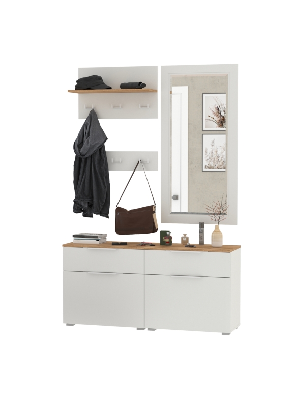 Октава Прихожая 40, цвет белый шагрень/дуб крафт золотой/фасады МДФ белый шагрень, ШхГхВ 129,8х35,4х197 см., универсальная сборка