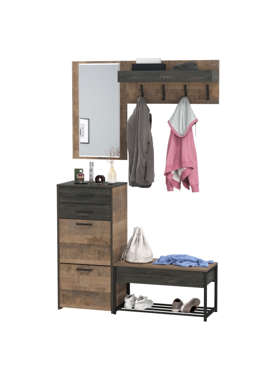 Трувор Прихожая 187, цвет дуб гранж песочный/интра, ШхГхВ 130х37х195 см., универсальная сборка