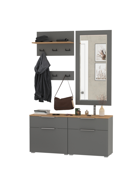 Октава Прихожая 40, цвет серый графит/дуб крафт золотой/фасады МДФ серый графит, ШхГхВ 129,8х35,4х197 см., универсальная сборка