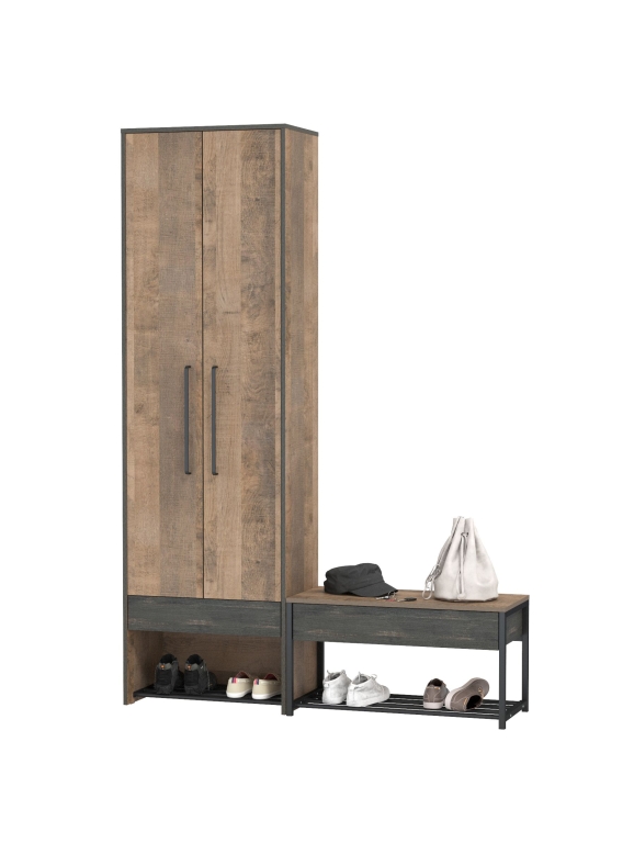 Трувор 13.328.02 Шкаф для одежды + 13.241.03 Тумба для обуви, цвет дуб гранж песочный/интра, ШхГхВ 143,2х37х210 см., универсальная сборка