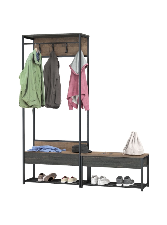 Трувор 15.120 Прихожая + 13.241.03 Тумба для обуви, цвет дуб гранж песочный/интра, ШхГхВ 160х36,6х194,2 см., универсальная сборка