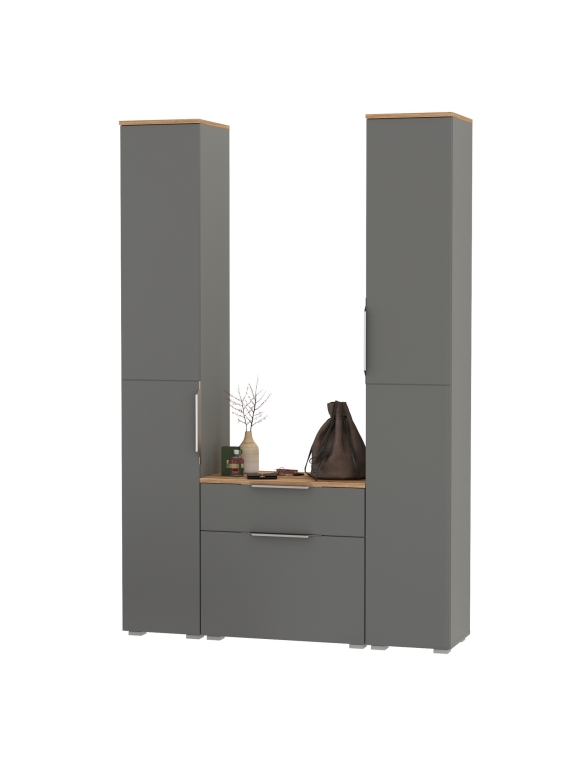 Октава Прихожая 17, цвет серый графит/дуб крафт золотой/фасады МДФ серый графит, ШхГхВ 129,3х35,4х197,6 см., универсальная сборка