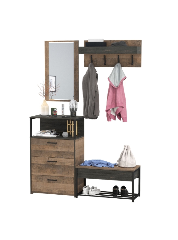 Трувор Прихожая 189, цвет дуб гранж песочный/интра, ШхГхВ 146х37х195 см., универсальная сборка