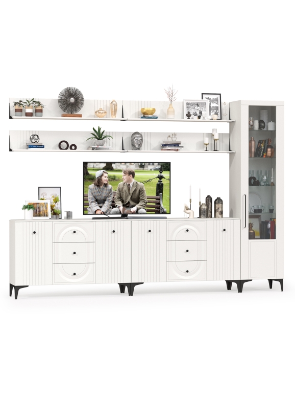 Валенсия Гостиная № 119, цвет ЛДСП белый шагрень/МДФ белый шагрень, ШхГхВ 321,3х38,4х225,2 см., универсальная сборка