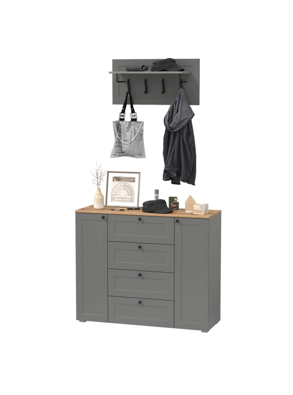 Остин 16.221 Комод + 15.12 Вешалка, цвет серый графит/дуб крафт золотой, ШхГхВ 120х41,9х210 см.