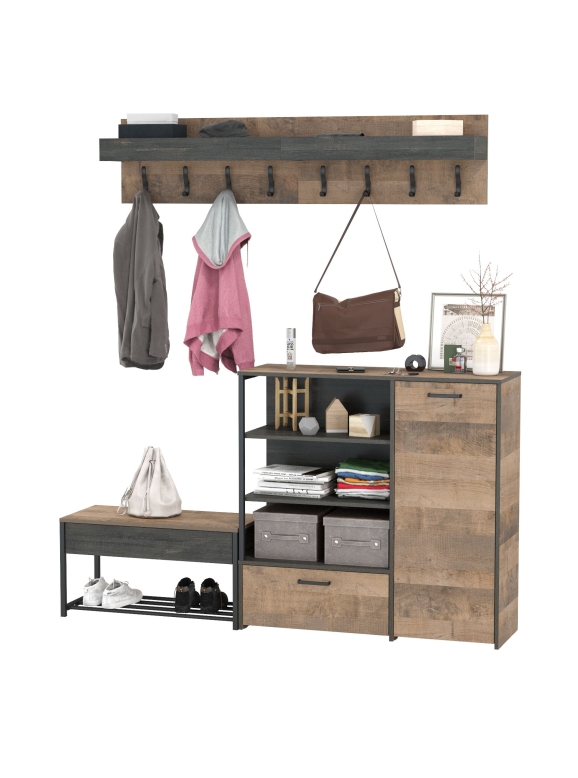 Трувор Прихожая 184, цвет дуб гранж песочный/интра, ШхГхВ 189х36,9х195 см., универсальная сборка