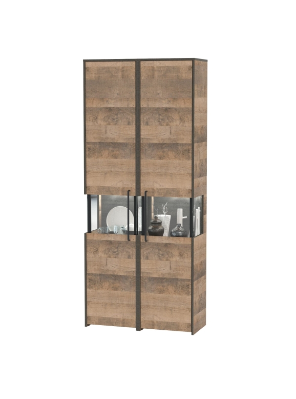 Трувор 13.205 Шкаф-пенал с витриной + 13.205 Шкаф-пенал с витриной, цвет дуб гранж песочный/интра, ШхГхВ 89,6х37х210 см., универсальная сборка