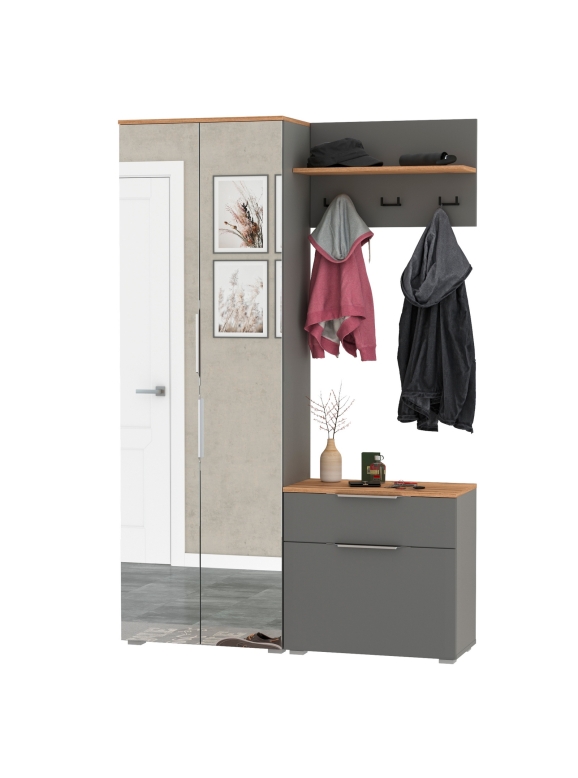Октава Прихожая 10, цвет серый графит/дуб крафт золотой/фасады МДФ серый графит, ШхГхВ 129,3х35,4х197,6 см., универсальная сборка