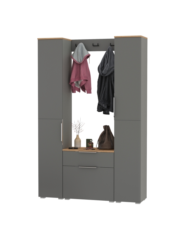 Октава Прихожая 19, цвет серый графит/дуб крафт золотой/фасады МДФ серый графит, ШхГхВ 129,3х35,4х197,6 см., универсальная сборка