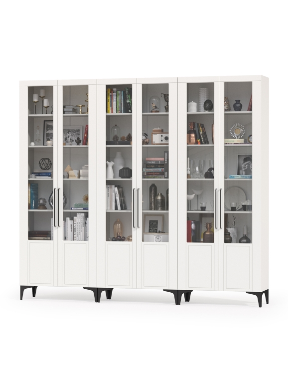 Валенсия Гостиная № 127, цвет ЛДСП белый шагрень/МДФ белый шагрень, ШхГхВ 252,3х38,1х225,2 см.