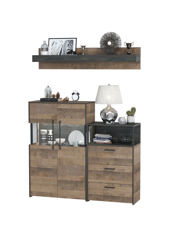 КР100 Трувор Гостиная 007, цвет дуб гранж песочный/интра, ШхГхВ 151,8х37х195 см., универсальная сборка, есть светодиодная подсветка