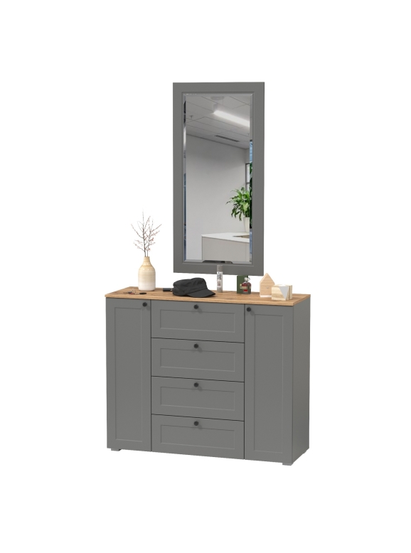 Остин 16.221 Комод + 17.03 Зеркало, цвет серый графит/дуб крафт золотой, ШхГхВ 120х41,9х229,6 см.