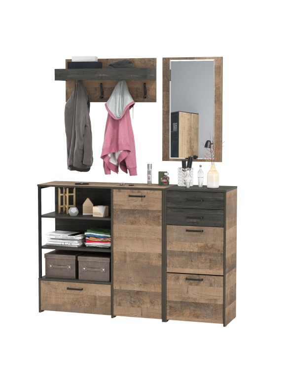 Трувор Прихожая 166, цвет дуб гранж песочный/интра, ШхГхВ 159х37х195 см., универсальная сборка