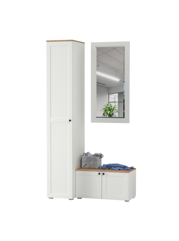 Остин Прихожая 24, цвет белый шагрень/дуб крафт золотой, ШхГхВ 120х54,3х229,6 см., универсальная сборка