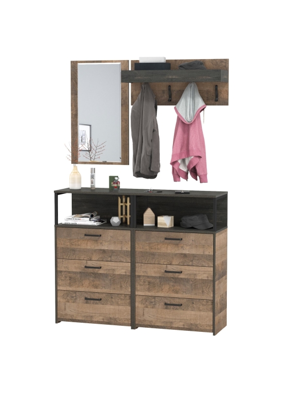 Трувор Прихожая 164, цвет дуб гранж песочный/интра, ШхГхВ 132х37х195 см., универсальная сборка