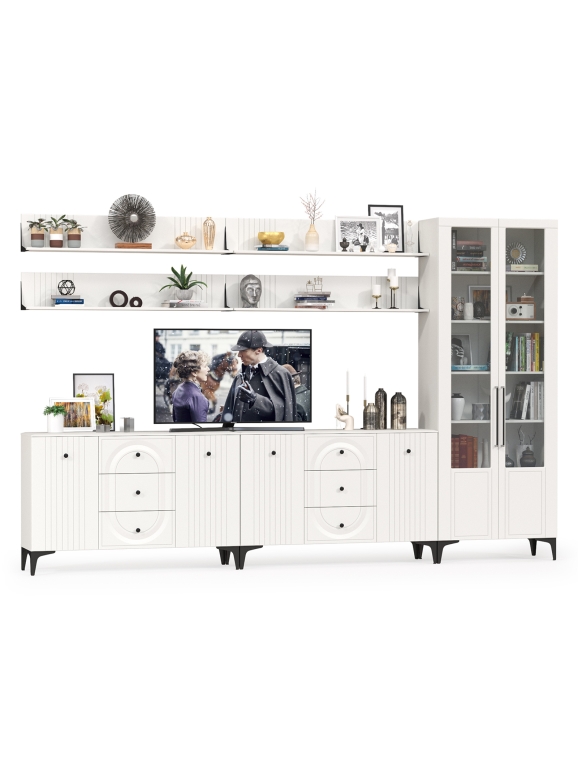 Валенсия Гостиная № 122, цвет ЛДСП белый шагрень/МДФ белый шагрень, ШхГхВ 350,4х38,4х225,2 см., универсальная сборка