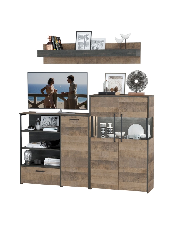 КР100 Трувор Гостиная 006, цвет дуб гранж песочный/интра, ШхГхВ 194,8х37х195 см., универсальная сборка