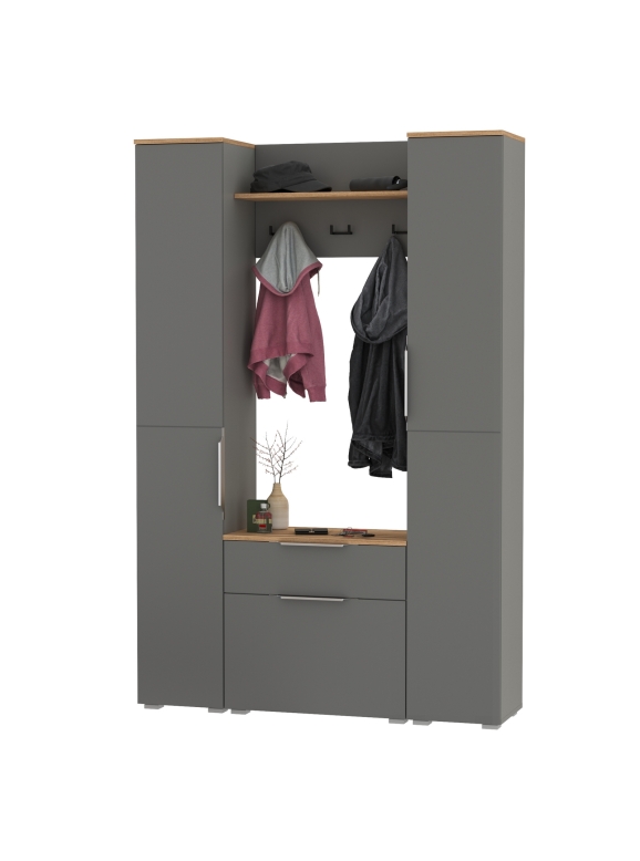 Октава Прихожая 18, цвет серый графит/дуб крафт золотой/фасады МДФ серый графит, ШхГхВ 129,3х35,4х197,6 см., универсальная сборка