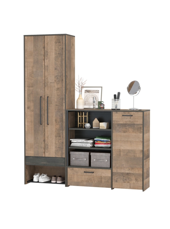 Трувор 13.328.02 Шкаф для одежды + 13.307.01 Комод, цвет дуб гранж песочный/интра, ШхГхВ 172,2х37х210 см., универсальная сборка