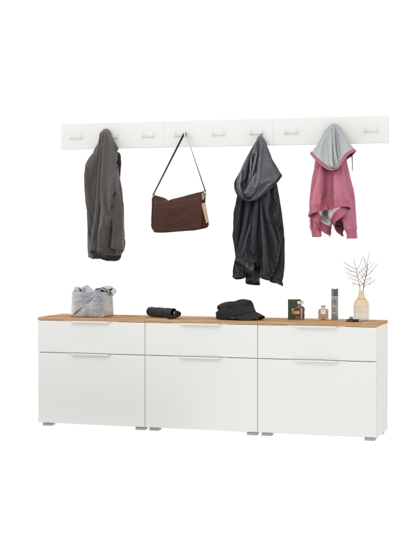 Октава Прихожая 06, цвет белый шагрень/дуб крафт золотой/фасады МДФ белый шагрень, ШхГхВ 194,7х35,4х180 см.