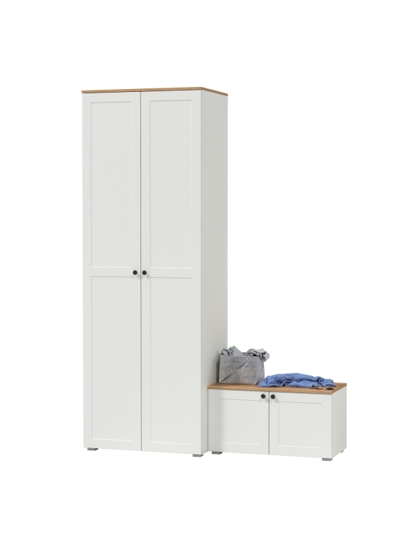 Остин Прихожая 06, цвет белый шагрень/дуб крафт золотой, ШхГхВ 160х54,3х229,6 см., универсальная сборка