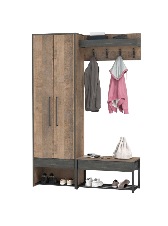 Трувор Прихожая 197, цвет дуб гранж песочный/интра, ШхГхВ 143,2х37х210 см., универсальная сборка