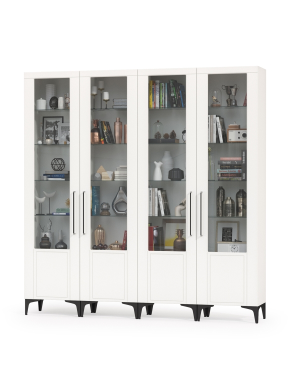 Валенсия Гостиная № 131, цвет ЛДСП белый шагрень/МДФ белый шагрень, ШхГхВ 220х38,1х225,2 см.