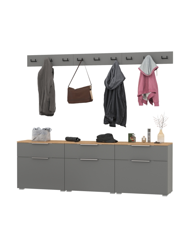 Октава Прихожая 06, цвет серый графит/дуб крафт золотой/фасады МДФ серый графит, ШхГхВ 194,7х35,4х180 см.