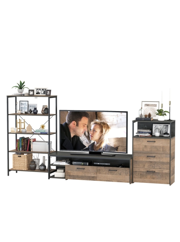 КР100 Трувор Гостиная 084, цвет дуб гранж песочный/интра, ШхГхВ 298,6х45,4х210 см., универсальная сборка