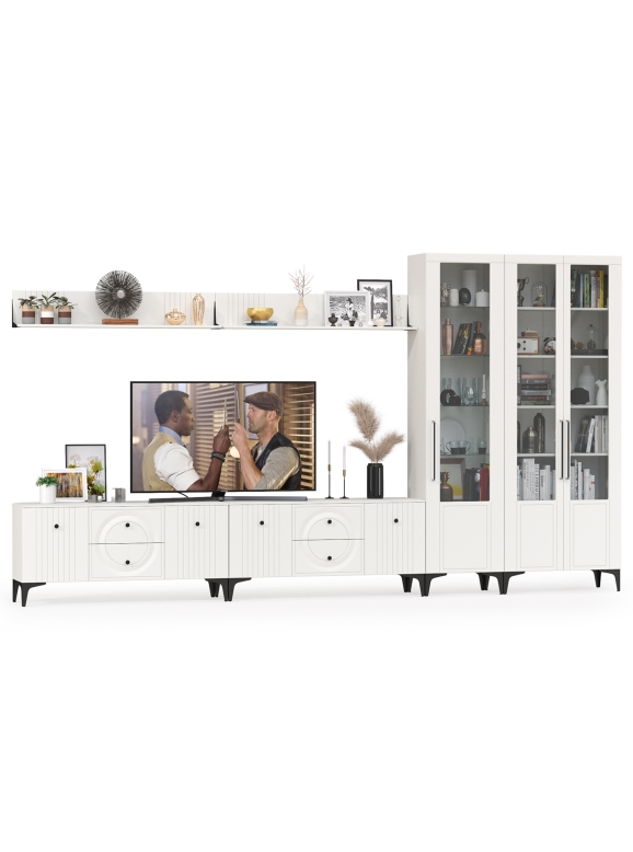 Валенсия Гостиная № 086, цвет ЛДСП белый шагрень/МДФ белый шагрень, ШхГхВ 405,3х38,3х225,2 см., универсальная сборка