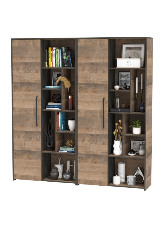 Трувор 13.206 Шкаф-стеллаж + 13.206 Шкаф-стеллаж, цвет дуб гранж песочный/интра, ШхГхВ 186х37х194,2 см., универсальная сборка