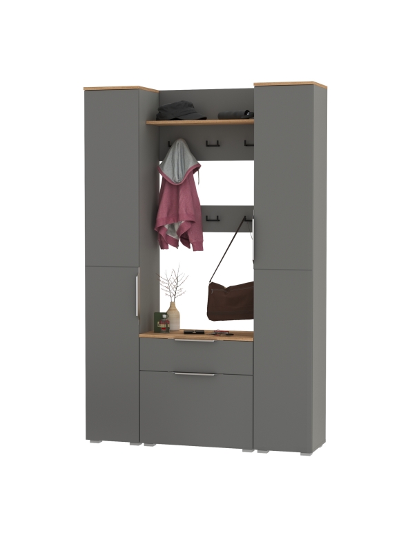 Октава Прихожая 20, цвет серый графит/дуб крафт золотой/фасады МДФ серый графит, ШхГхВ 129,3х35,4х197,6 см., универсальная сборка