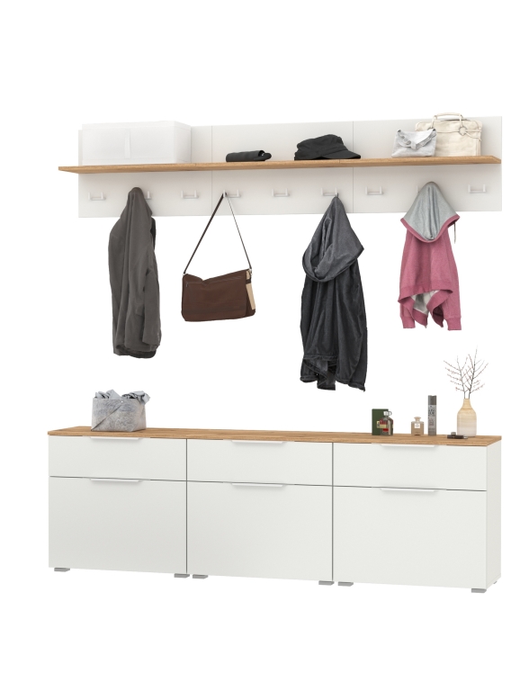 Октава Прихожая 04, цвет белый шагрень/дуб крафт золотой/фасады МДФ белый шагрень, ШхГхВ 194,7х35,4х197 см.