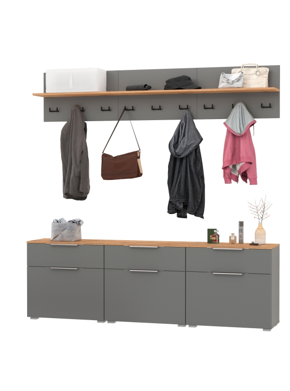 Октава Прихожая 04, цвет серый графит/дуб крафт золотой/фасады МДФ серый графит, ШхГхВ 194,7х35,4х197 см.