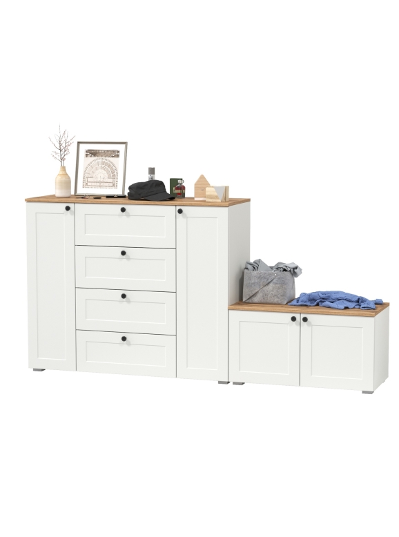 Остин 16.221 Комод + 13.257 Тумба, цвет белый шагрень/дуб крафт золотой, ШхГхВ 200х41,9х99,3 см., универсальная сборка