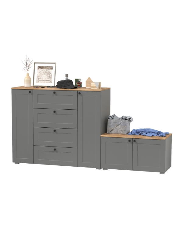 Остин 16.221 Комод + 13.257 Тумба, цвет серый графит/дуб крафт золотой, ШхГхВ 200х41,9х99,3 см., универсальная сборка