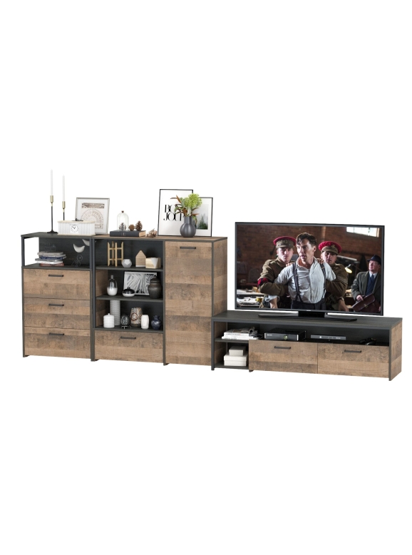 Трувор Гостиная 011, цвет дуб гранж песочный/интра, ШхГхВ 324,8х45,4х106,9 см., универсальная сборка