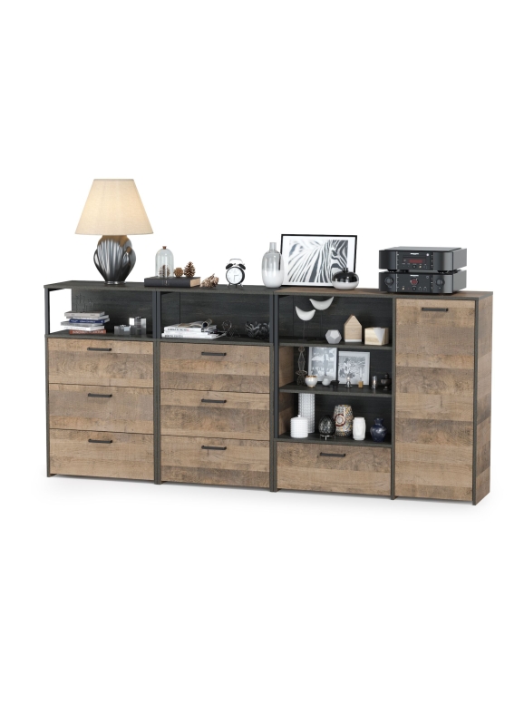 Трувор 13.307.01 Комод + 13.307.02 Комод с ящиками + 13.307.02 Комод с ящиками, цвет дуб гранж песочный/интра, ШхГхВ 241х37х106,9 см., ун. сб.