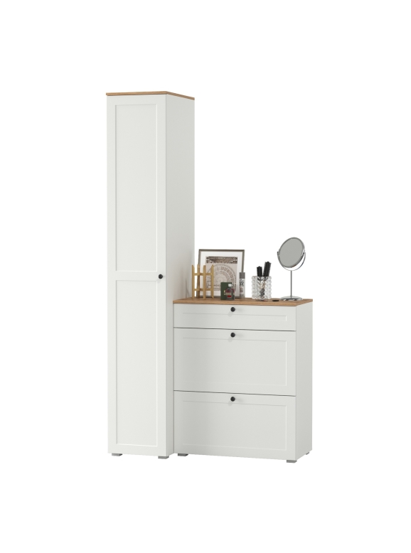 Остин Прихожая 10, цвет белый шагрень/дуб крафт золотой, ШхГхВ 120х54,3х229,6 см., универсальная сборка