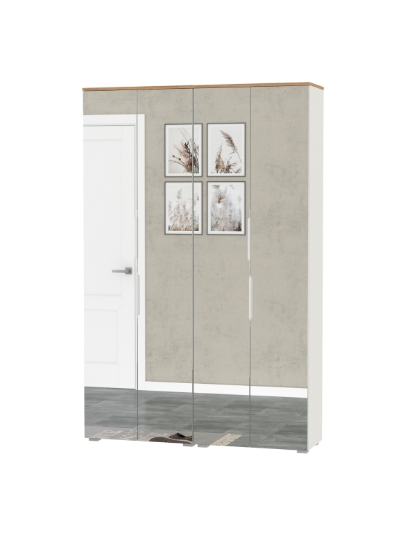 Октава 13.338 Шкаф для одежды + 13.338 Шкаф, цвет белый шагрень/дуб крафт золотой/фасады МДФ белый шагрень и зеркало, ШхГхВ 128,8х35,3х197,6 см.