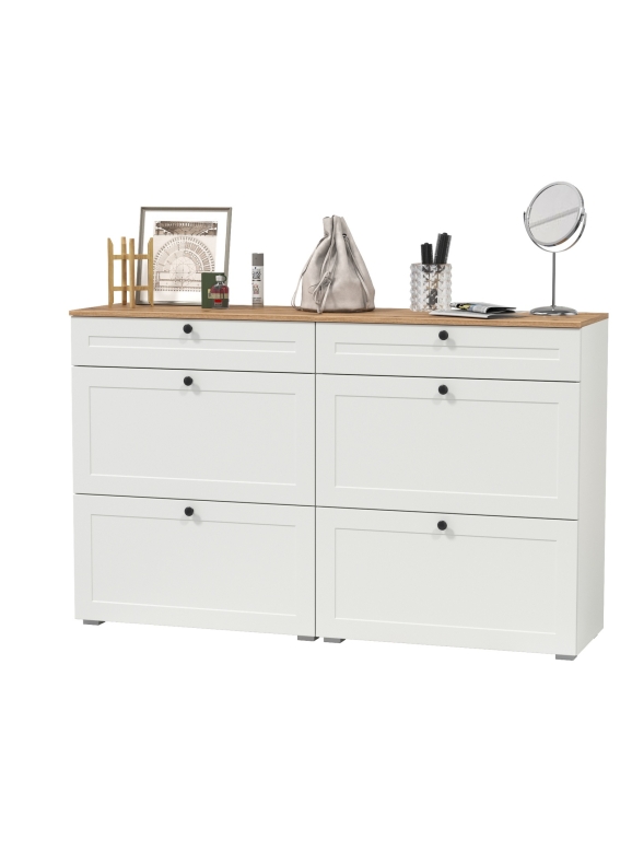 Остин 16.121 Тумба для обуви + 16.121 Тумба для обуви, цвет белый шагрень/дуб крафт золотой, ШхГхВ 160х41,6х99,3 см.