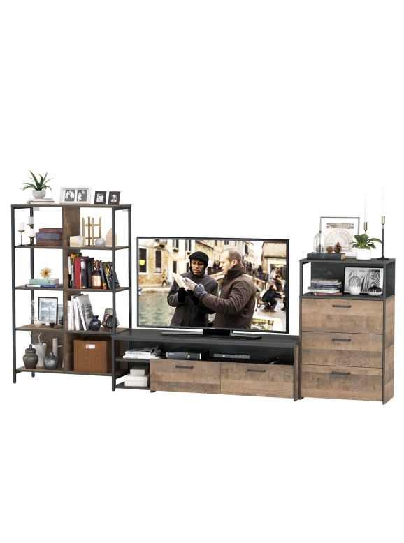 Трувор Гостиная 086, цвет дуб гранж песочный/интра, ШхГхВ 305,8х45,4х146 см., универсальная сборка